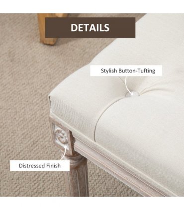 Bench Tufted Upholstered Foot Stool Linen-Touch Fabric Beige 159H x 50L x 37Wcm