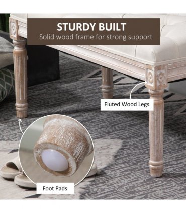 Bench Tufted Upholstered Foot Stool Linen-Touch Fabric Beige 159H x 50L x 37Wcm