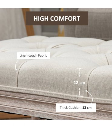Bench Tufted Upholstered Foot Stool Linen-Touch Fabric Beige 159H x 50L x 37Wcm