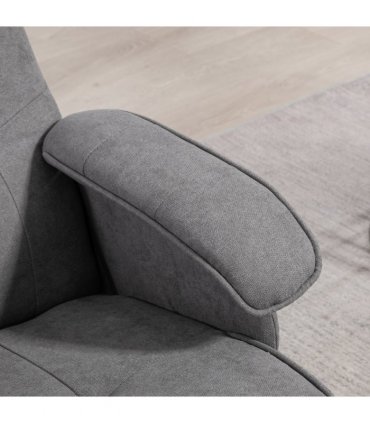 HOMCOM Swivel Recliner Chair and Footstool Linen-touch Fabric Wooden Base, Grey