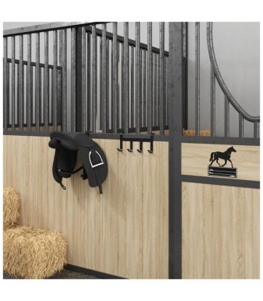 vidaXL Bridle Hanger with 4 hooks Black Steel