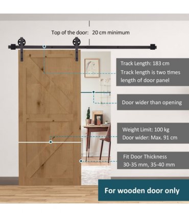 Sliding Door Rail Barn Door Kit Single Wooden 6FT /1830mm