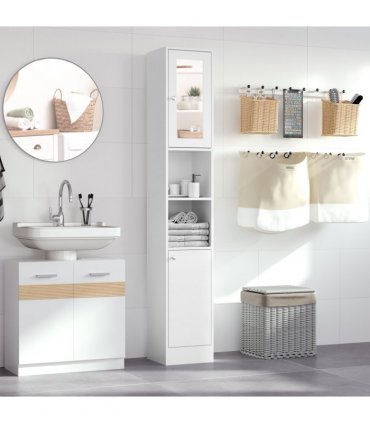 Bathroom Floor Storage Cabinet White Particleboard 30W x 28D x 180Hcm