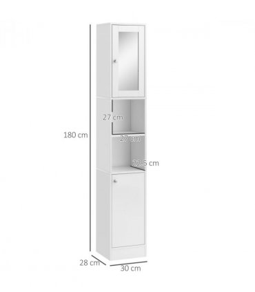Bathroom Floor Storage Cabinet White Particleboard 30W x 28D x 180Hcm