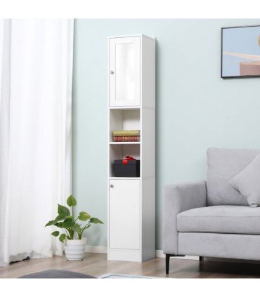 Bathroom Floor Storage Cabinet White Particleboard 30W x 28D x 180Hcm