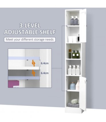 Bathroom Floor Storage Cabinet White Particleboard 30W x 28D x 180Hcm