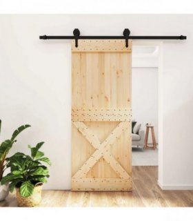 vidaXL Sliding Door Natural and Black 85 x 210 cm Solid Pine Wood