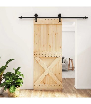 vidaXL Sliding Door Natural and Black 85 x 210 cm Solid Pine Wood