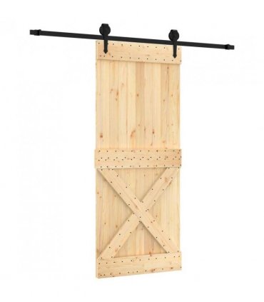 vidaXL Sliding Door Natural and Black 85 x 210 cm Solid Pine Wood