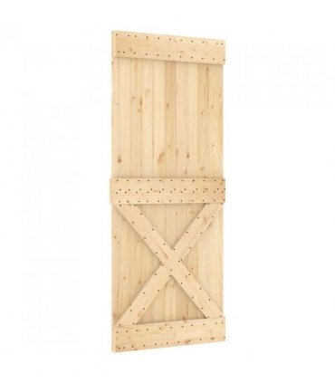 vidaXL Sliding Door Natural and Black 85 x 210 cm Solid Pine Wood