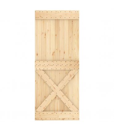 vidaXL Sliding Door Natural and Black 85 x 210 cm Solid Pine Wood