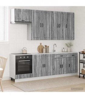 vidaXL Kitchen Unit PORTO 8 pcs Grey Sonoma Engineered Wood