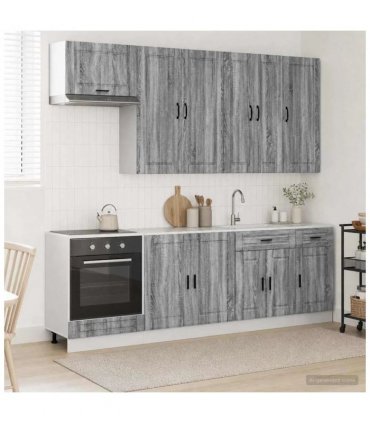 vidaXL Kitchen Unit PORTO 8 pcs Grey Sonoma Engineered Wood