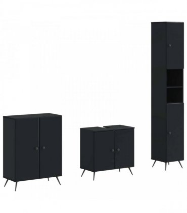vidaXL 3 Piece Bathroom Cabinet Set BREDA Black Engineered Wood