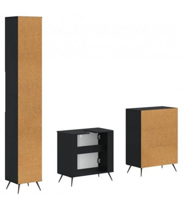 vidaXL 3 Piece Bathroom Cabinet Set BREDA Black Engineered Wood