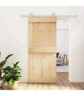 vidaXL Sliding Door Natural and White 90 x 210 cm Solid Pine Wood