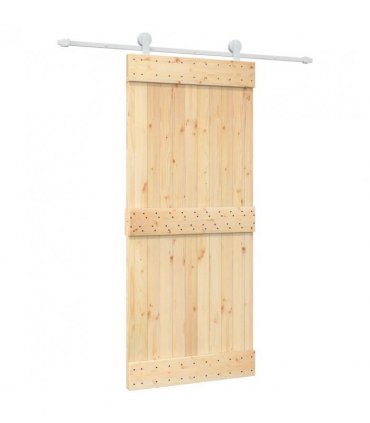 vidaXL Sliding Door Natural and White 90 x 210 cm Solid Pine Wood