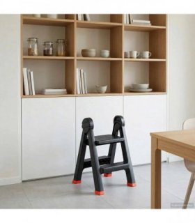 vidaXL Ladder Folding Black and Red 46 x 30 x 63 cm PP and Elastomer