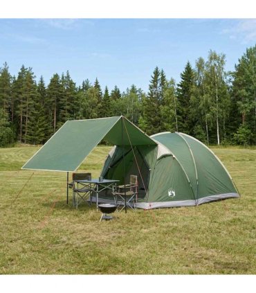 vidaXL Cabin Tent with Roof Green 4-Person Polyester and Steel