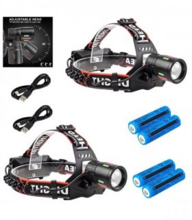 （2 Pack）USB Rechargeable LED Headlamp Zoomable 3-Modes Camping Hiking HeadLamp Worklight