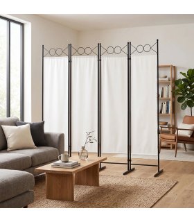 4-Fold Foldable Screen Plastic Feet 160g Polyester Fabric Carbon Steel Frame 6FT Off-White
