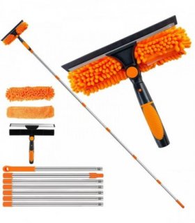 4.5m 15ft Telescopic Window Cleaning Brush Kit Extending Wash Head Squeegee High