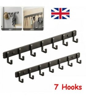 7 Hooks Wall Mounted Hanger Key Coat Clothes Door Holder Rack Hook Aluminum