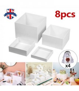 NEW 4pc+4pc Acrylic Cube Display Box Riser Nesting Riser Stands for Dessert Cake UK