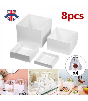NEW 4pc+4pc Acrylic Cube Display Box Riser Nesting Riser Stands for Dessert Cake UK