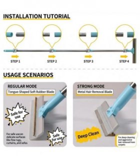Rubber Broom Pet Hair Brush Set Carpet Cleaner Brush Set Dog Hair Remover Broom-light blue