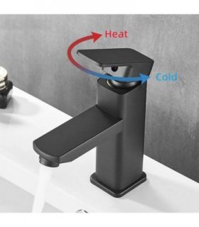 Black Square Waterfall Cloakroom Large Basin Mixer Tap Sink Mono Bathroom &Waste
