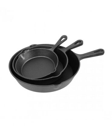 3x Cast Iron Non-Stick Skillet Griddle Frying Cooking Pan Fry Cooking Seasoned