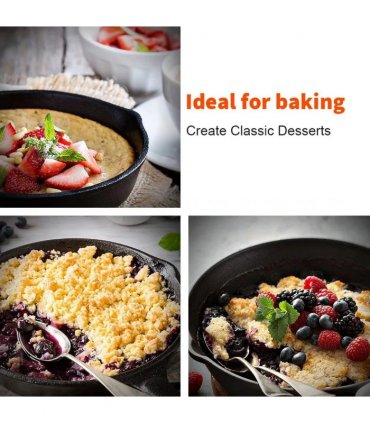3x Cast Iron Non-Stick Skillet Griddle Frying Cooking Pan Fry Cooking Seasoned