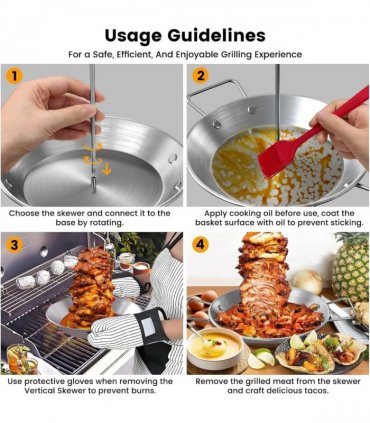 Al Pastor Skewer for Grill, Stainless Steel Vertical Skewer, Brazilian5088