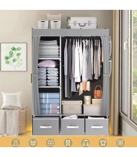 Large Fabric Canvas Wardrobe with Clothes Hanging Rail Shelving Storage Closet
