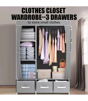 Large Fabric Canvas Wardrobe with Clothes Hanging Rail Shelving Storage Closet