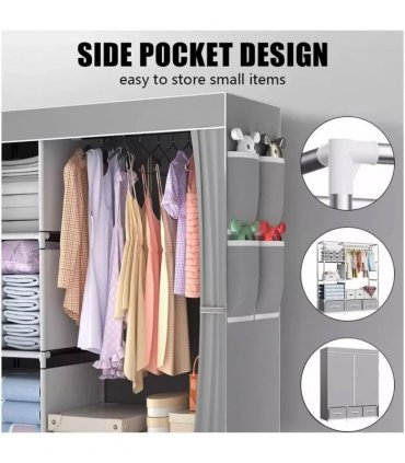 Large Fabric Canvas Wardrobe with Clothes Hanging Rail Shelving Storage Closet