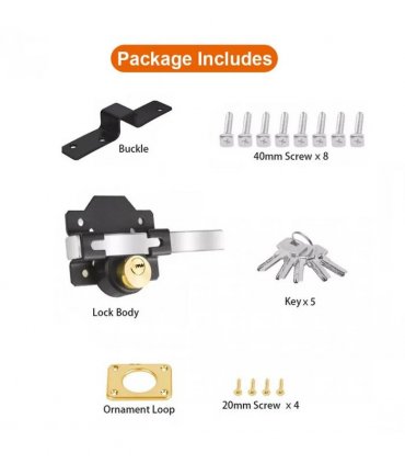 70mm Both Sides Gate Lock Garden Security Double Long Throw Bolt Rim Lock 5 Keys