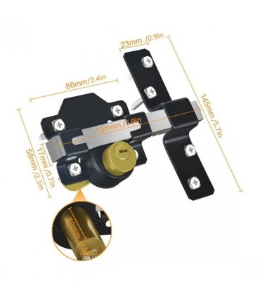 70mm Both Sides Gate Lock Garden Security Double Long Throw Bolt Rim Lock 5 Keys