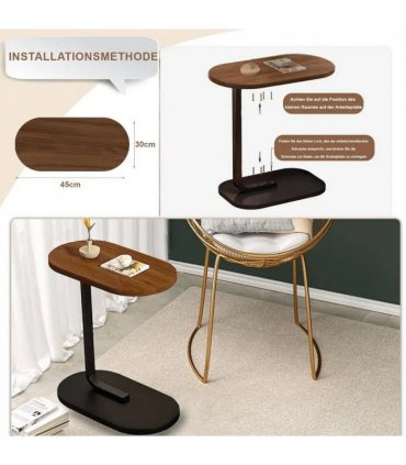 C-Shaped Compact Sofa Side End Table Coffee Laptop Table Living Room Bedroom UK-Black