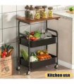 3 Tier Rolling Cart with Wooden Tabletop, 30in Lightweight Utility Cart with Lockable Wheels, Rolling Storage Organizer Cart  for Kitchen, Office, Bedroom