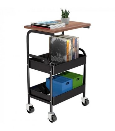 3 Tier Rolling Cart with Wooden Tabletop, 30in Lightweight Utility Cart with Lockable Wheels, Rolling Storage Organizer Cart  for Kitchen, Office, Bedroom