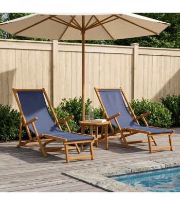 vidaXL Folding Sun Lounger 2 pcs 3 Position Solid Eucalyptus Wood Blue