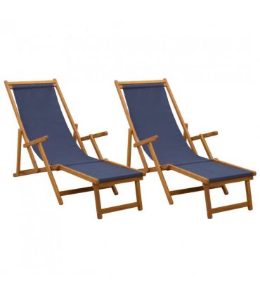 vidaXL Folding Sun Lounger 2 pcs 3 Position Solid Eucalyptus Wood Blue