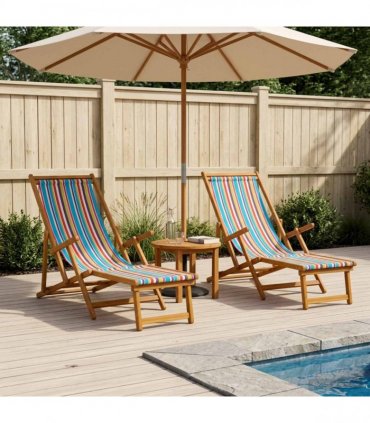 vidaXL Folding Sun Lounger 2 pcs 3 Position Solid Eucalyptus Wood