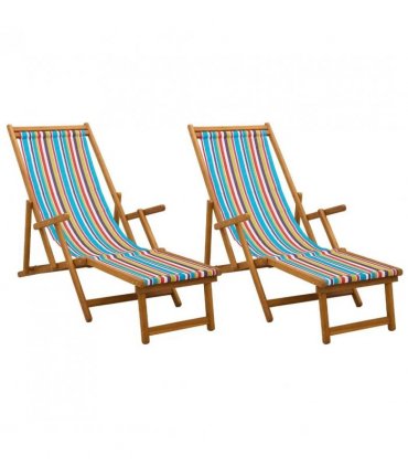 vidaXL Folding Sun Lounger 2 pcs 3 Position Solid Eucalyptus Wood