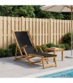 vidaXL Folding Sun Lounger 3 Position Solid Eucalyptus Wood Black