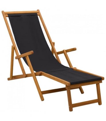 vidaXL Folding Sun Lounger 3 Position Solid Eucalyptus Wood Black