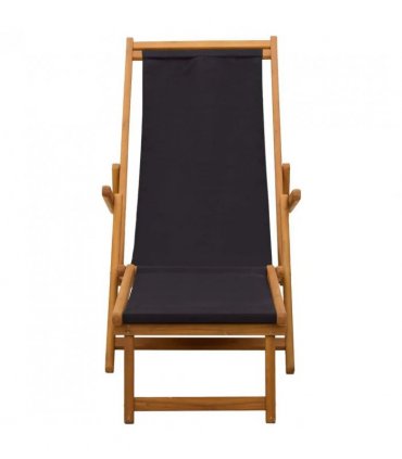 vidaXL Folding Sun Lounger 3 Position Solid Eucalyptus Wood Black