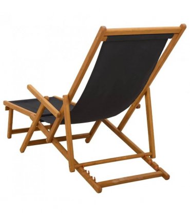 vidaXL Folding Sun Lounger 3 Position Solid Eucalyptus Wood Black